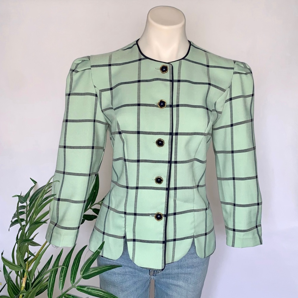 V I N T A G E :: Preppy Plaid Windowpane Boxy Sca… - image 1